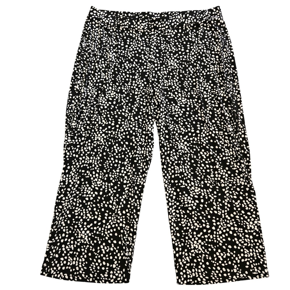 Travel Elements Womens XL Black White Dot Print Cropped Wide Leg Pants